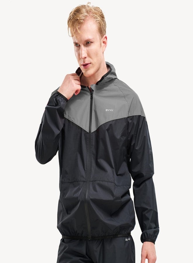 BVVU Sauna Suit for Men Zipper Sweat Suits with Hood Sauna Jacket Pants Gym Workout Full Body Darkgrey 3X-Large - Image 5